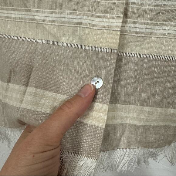 Vintage Beige & Cream Linen Button Down Shirt Womens 2 Short Sleeve Beachy Top - Picture 4 of 8